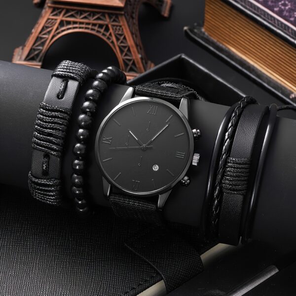 New Foreign Trade Hot-selling Men's Suit Gift Watch 4pcs Bracelet Four-piece Set Men's Watch Calendar Watch Quartz Watch - Image 2